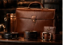 Brown leather briefcase concept