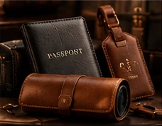 Leather travel accessories concept